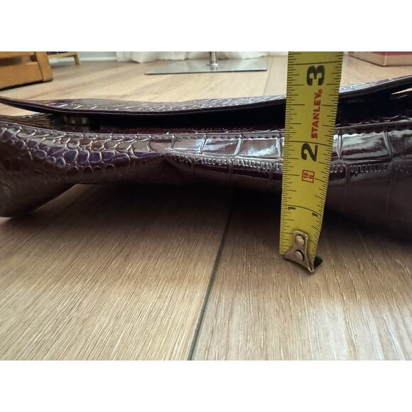 Vintage Y2K Mini Oxblood Brown Croc Embossed Patent Leather Abstract Handbag - Picture 15 of 16